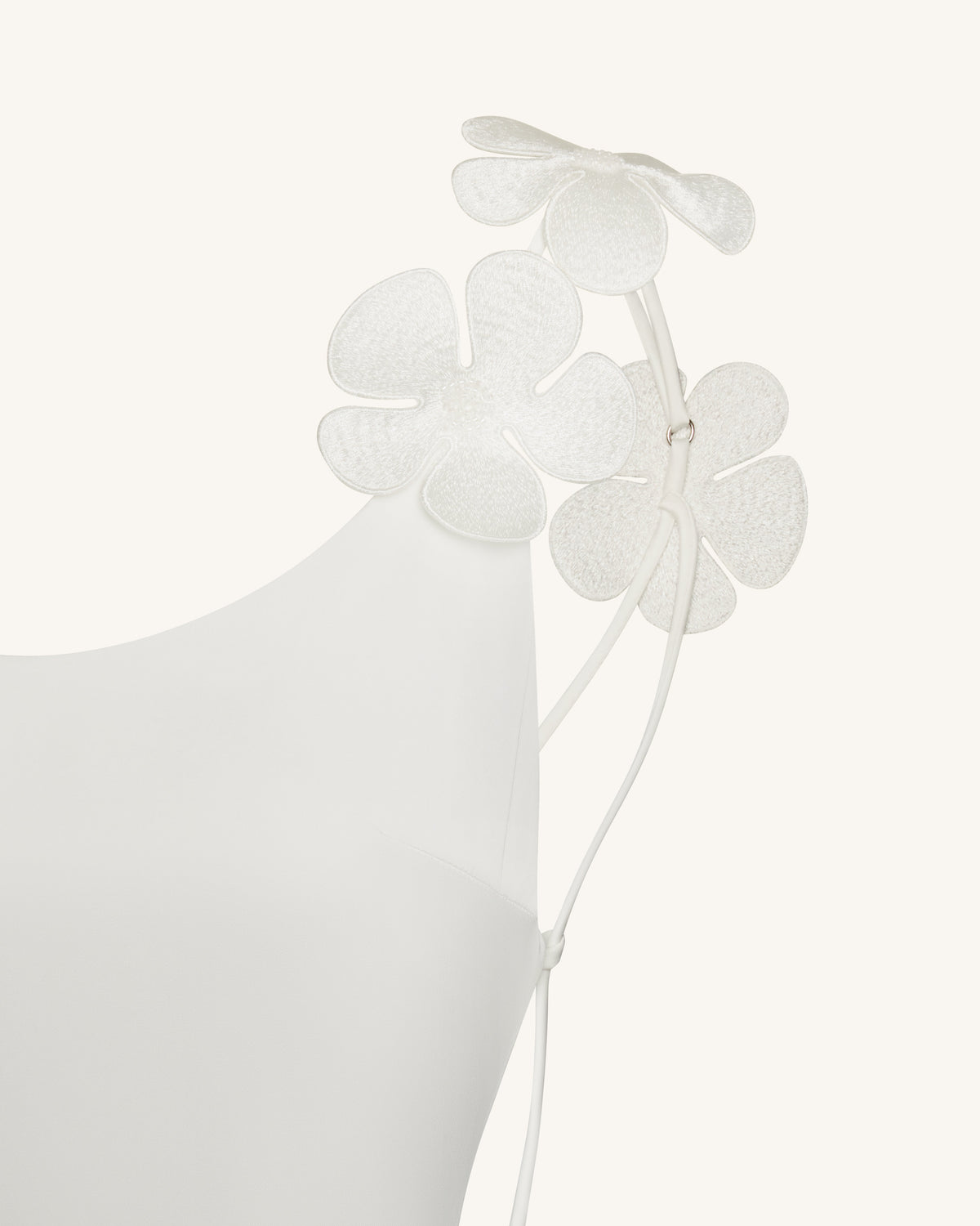 3D立體花卉貼花緞面連身裙 - 白色